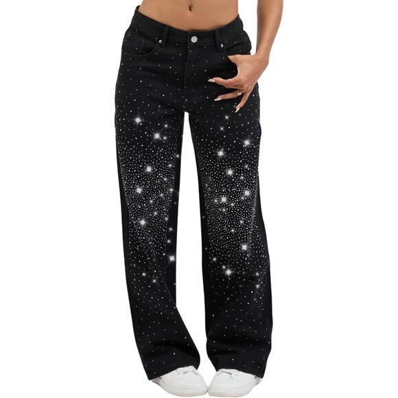 Denim - Rhinestone Straight Leg Jeans Women Teen Girls Sparkling Denim Party Festival